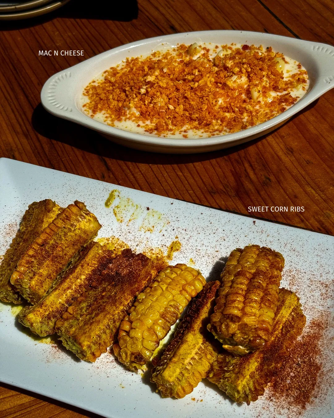 Mac and cheese and street style sweet corn ribs at GreenHouse in New Hope, PA