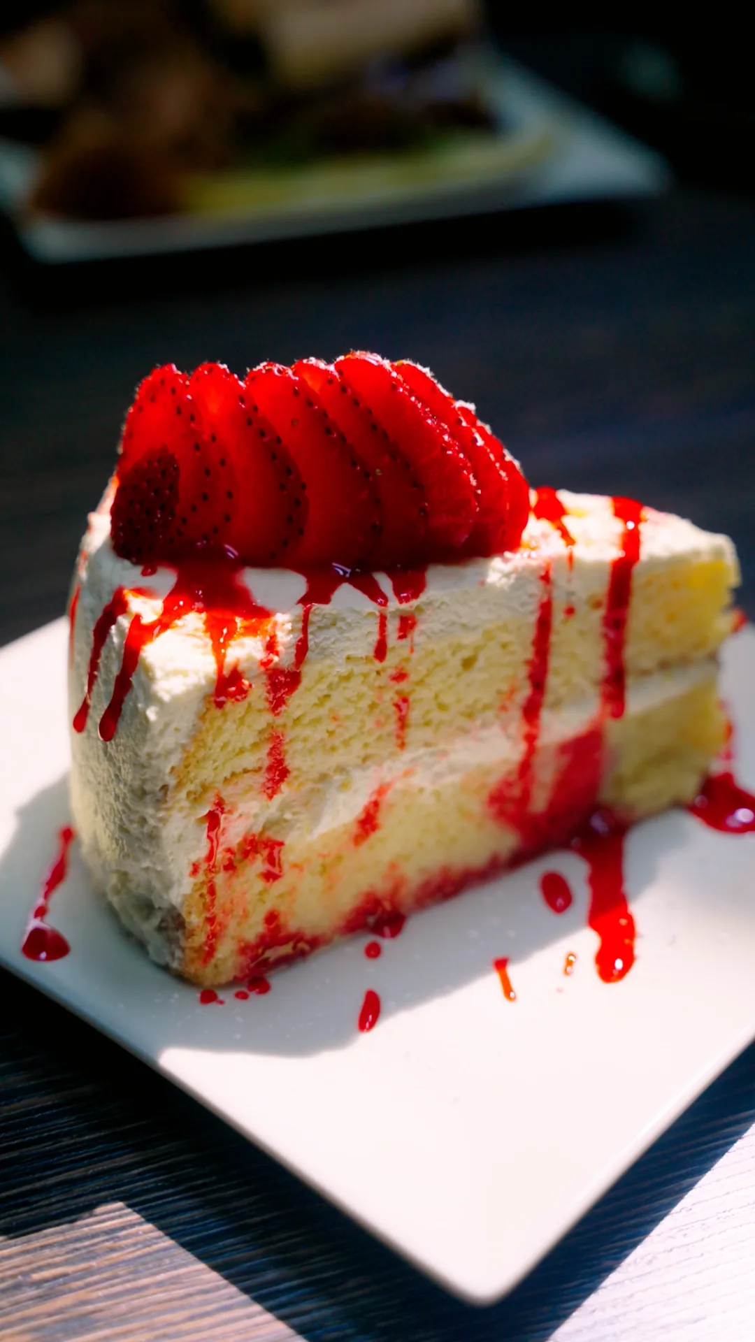 Tres leches cake with strawberries and berry drizzle at GreenHouse in New Hope, PA